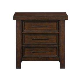 Classic Brown Finish 1pc Nightstand of 3x Drawers Mango Veneer Wood Transitional Bedroom Furniture