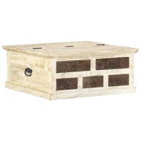 Coffee Table White 26.8"x26.8"x11.8" Solid Mango Wood